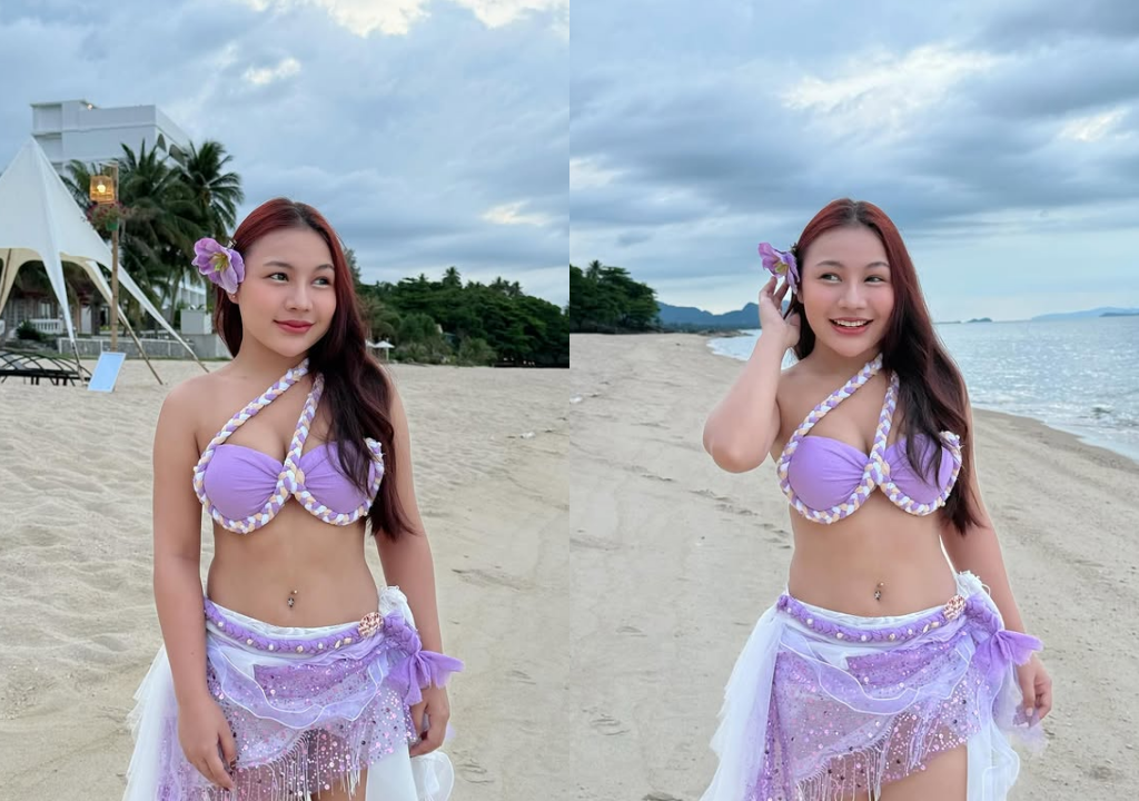 "ลิลลี่ ได้หมดถ้าสดชื่น" เปิดภาพนุ่งบิกินี่สีม่วงริมทะเล โพสท่าเผลอๆ แบบสวยๆ